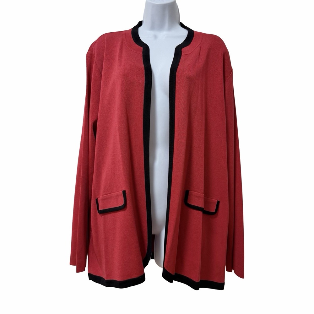 Misook Womens Open Front Textured Knit Cardigan Sweater Size 3X Salmon Pink